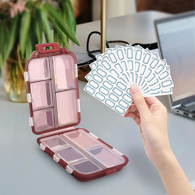 INVODA 12PCS 10-Compartment Pill Organizer BPA-Free Travel Pill Case with Daily Labels Portable Medicine Box for Vitamins, Supplements & Jewelry