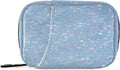 Bright Light Blue Pearl Glitter Pill Organizer Case 7 Day Small Cute Bling Travel Pill Box with Zipper Portable Weekly Vitamin Medicine Supplement Holder Pouch Bag