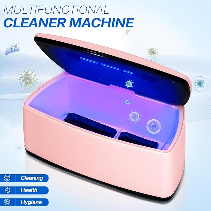 Nail Tools Sterilizer, Double Tube Blue Light Cleaning Function, USB Plug-In, 1l Large Capacity For Nail And Beauty Salon Tools, Jewellery, Glasses, Mobile Phone Sterilizer (Pink)