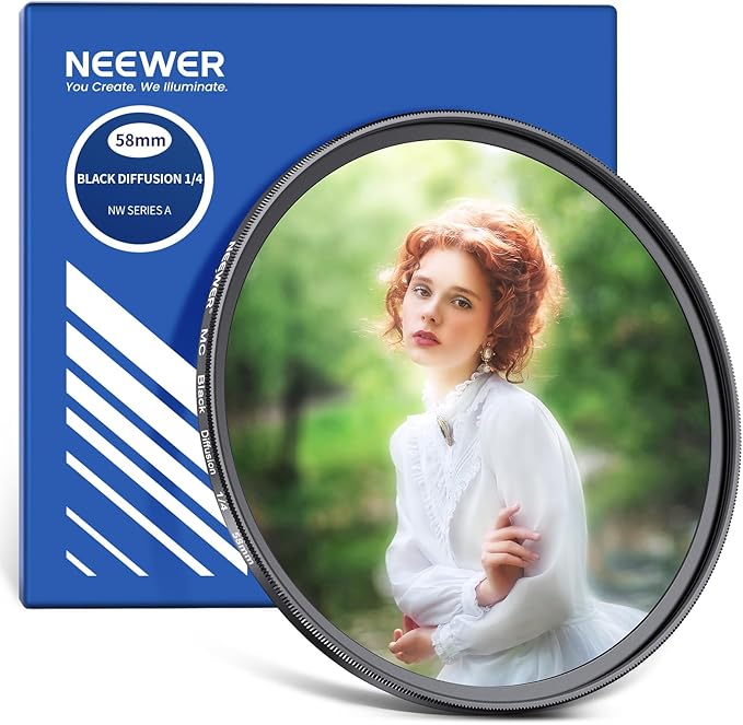NEEWER 58mm Black Diffusion 1/4 Filter Dreamy Soft Cinematic Effect Filter Ultra Slim Water Repellent Scratch Resistant Optical Glass Multiple Nano Coatings for Video/Vlog/Portrait Photography