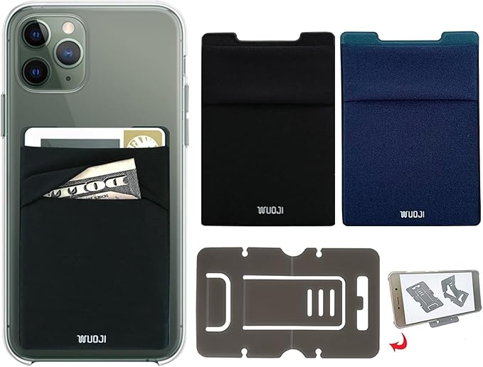 RFID Blocking Phone Card Wallet - Double Secure Pocket - Ultra-Slim Self Adhesive Credit Card Holder Card Sleeves Phone Wallet Sticker All Smartphones (Black Blue)-2PC