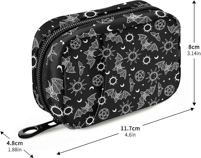 Travel Pill Organizer Bag Weekly Pill Organizer Case Bats Moons and Stars Portable Small Daily Pill Boxes for Vitamin Fish Oils Supplement Holder with Zipper Compact Size