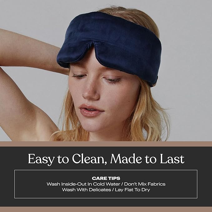 Lunya Washable Silk Sleeping Mask - Thermoregulating Mulberry Silk, Light Blocking and Comfortable Fit – Sleep Mask for Women and Men with Box - Deep Blue - Small