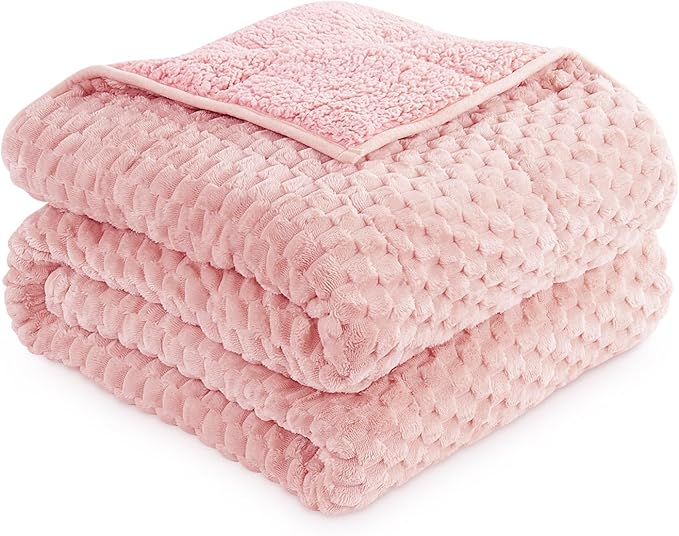 Mr. Sandman Weighted Blankets for Adults Queen Size 15lbs, Warm Sherpa Fleece Throw Blanket for Sleep and Calm, Soft Cozy Heavy Bed Blanket with Jacquard Flannel, 60 x 80 Inches, Pink