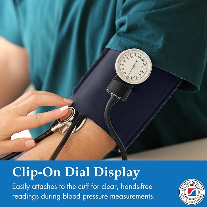 Child Pro Aneroid Sphygmomanometer – Size 9 Navy Blue Cuff, Manual Blood Pressure Monitor, Reusable, Dial Display, Includes Leatherette Carrying Case – 1 Count