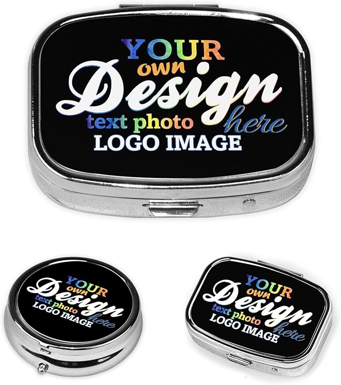 Custom Rectangular Pill Box Personalized Add Your Own Text Image Pill Case Pill Organizer Portable Medicine Container Holder for Pocket Purse 2.2 x 1.6 x 0.7 in