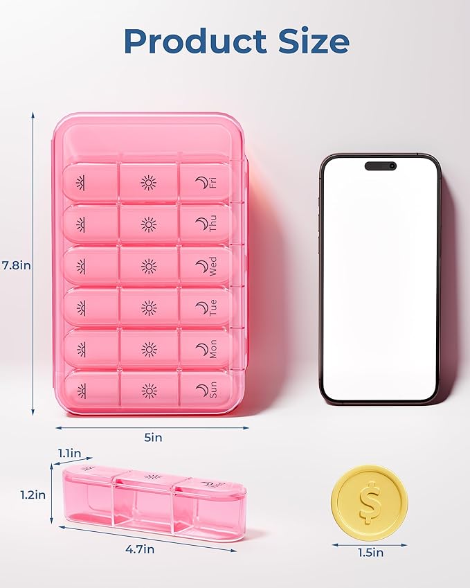 Pill Organizer 3X a Day｜Pink Perfection Portable Pill Case｜7-Day Weekly Compartment｜Stylish Travel Essential for Fashionistas｜BPA-Free Health Companion｜Luxury Bag Must-Have