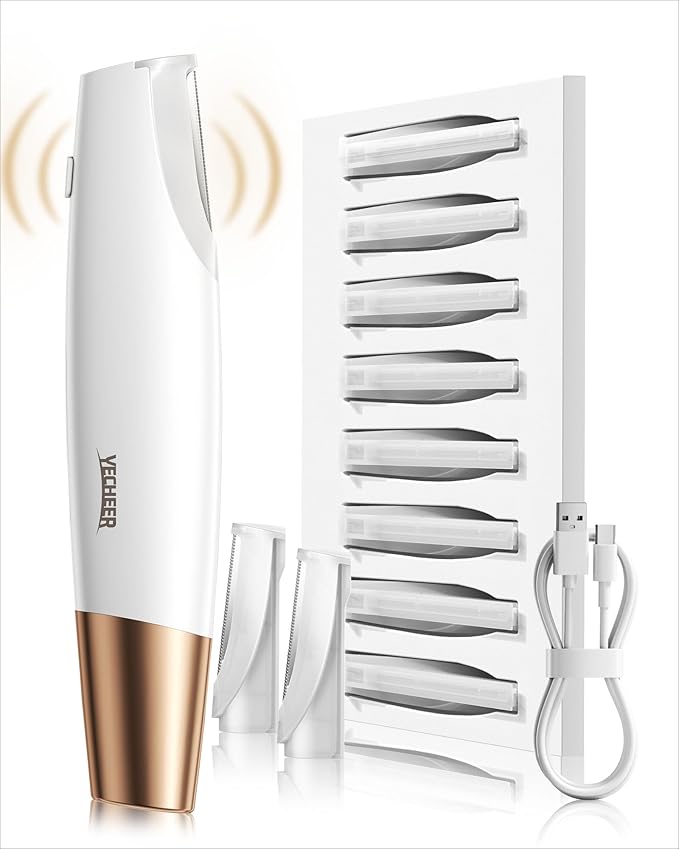 Sonic Smooth Dermaplane for Women Face: Electric Dermaplaning Tool for Flawless Skin - Non-Irritating Peach Fuzz & Facial Hair Remover w/8 Refill Blades&LED Light, Perfect Razor Gift for Her (White)