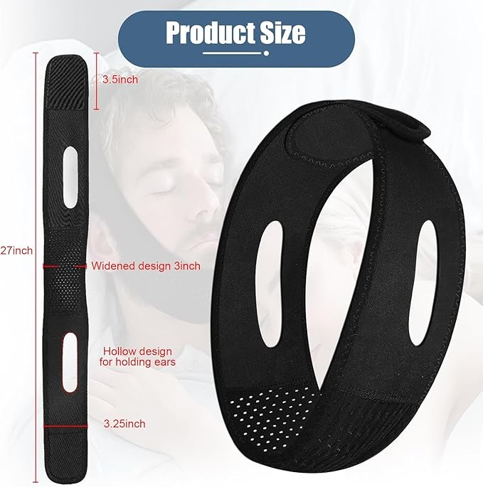 Chin Strap for Sleeping - Anti Snoring Devices - Comfortable Stop Snoring Solution - Adjustable Breathable Sleep Apnea Devices - Simple and Effective Anti Snoring Chin Strap (Black)