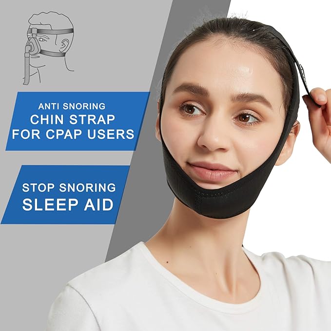 Chin Strap for CPAP Users - Adjustable Mask Bandage Keeping Mouth Closed - Better Night's Sleep Chin Strap for Snoring for Men and Women (Black)
