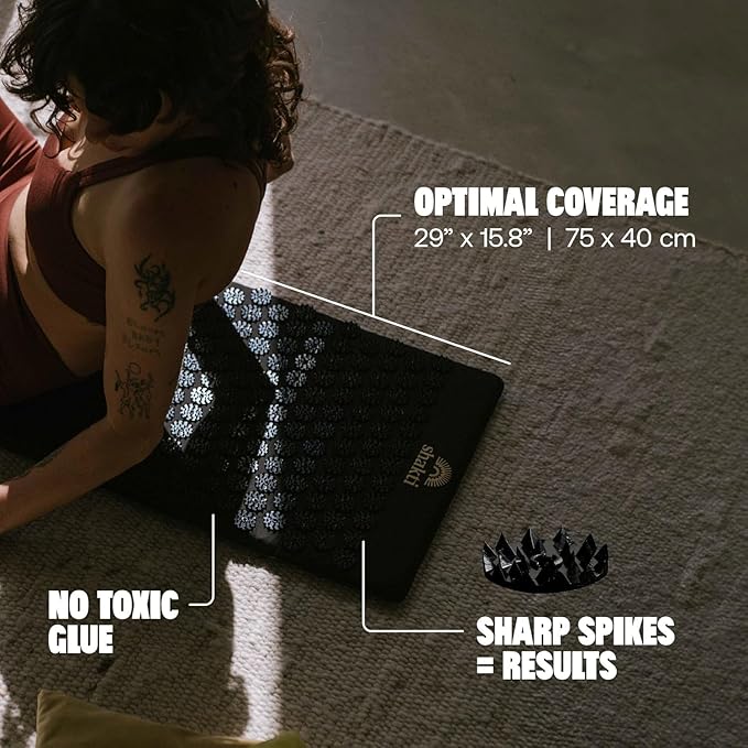 ShaktiMat Premium Acupressure Mat, Level 2 Intensity in Shakti Black, Massage Muscles, Aid Sleep & Unlock Inner Tension | Similar to Acupuncture, No Needles Required