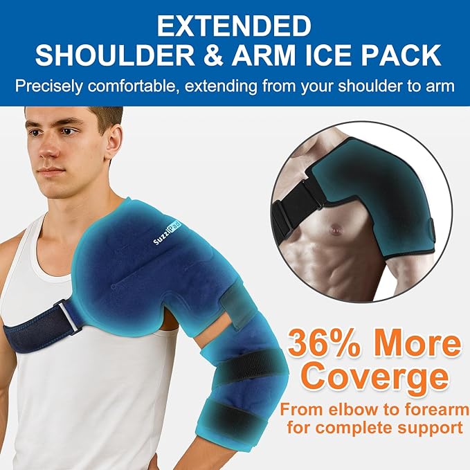 SuzziPad Shoulder Ice Pack Wrap for Rotator Cuff & Arm, Adjustable Elbow Ice Sleeve for Pitchers, Reusable Support for Discomfort & Muscle Relaxation, Medium