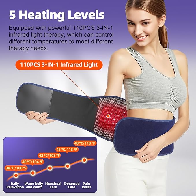 Back Massager Belt Cordless, FSA-HSA Eligible Upgraded Red Light Heating Pad for Low Back, 3 Vibration Electric Massager, 5 Heat, Mother Gifts for Women, Girls, Men, Lover