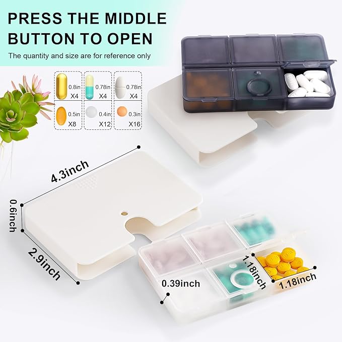 Portable Pill Organizer, 6 Compartments Travel Pill Case for Purse or Pocket -Small Pill Box Semi Transparent Black (1 Transparent Black)