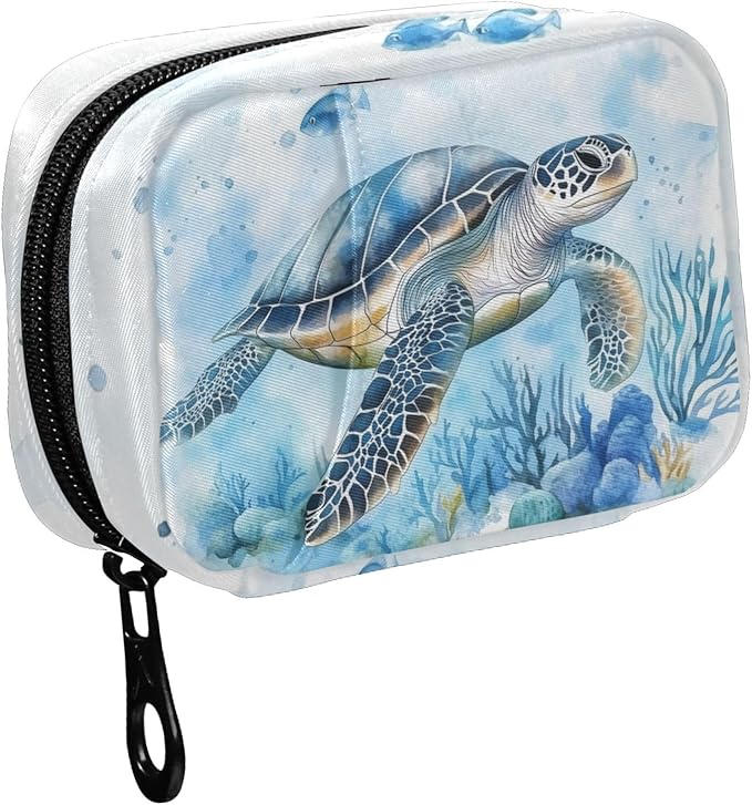 Fustylead Watercolor Sea Turtle and Coral Pill Organizers 2 Times A Day Pill Case Bag with Zipper Portable Weekly Pill Dispensers for Vitamin Supplement