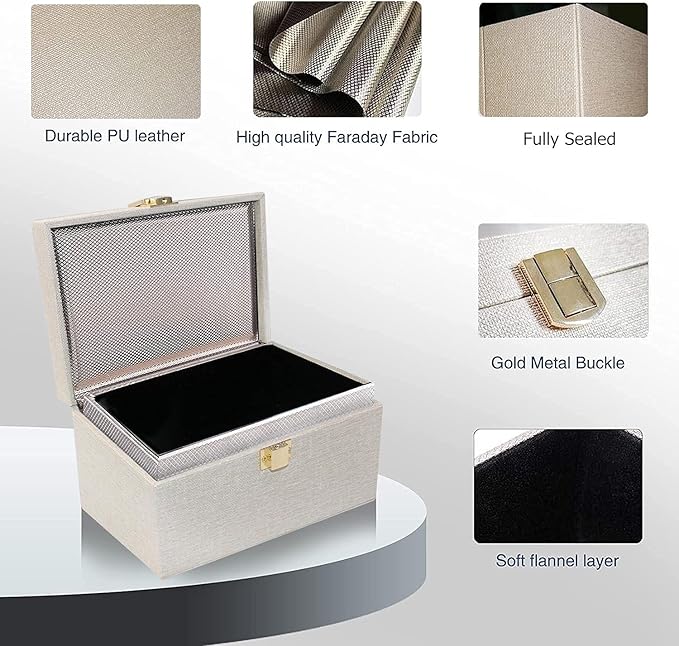 JXE JXO Faraday Box for Car Keys, RFID Key Fob Protector, Car Key Signal Blocker, RFID Signal Blocking Case Shielding Pouch PU Leather Car Key Wallet Case （Beige）