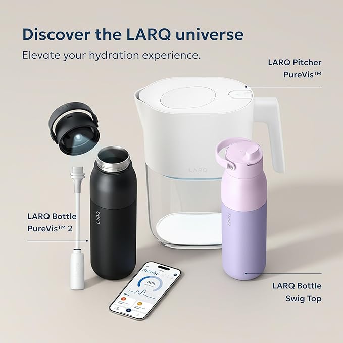 LARQ Bottle Filtered - Insulated Stainless Steel Water Bottle BPA Free with Nano Zero technology and long-lasting filters, Obsidian Black, 17oz