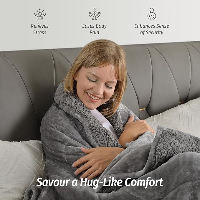 Wemore Sherpa Fleece Weighted Blanket for Adult, 15 lbs Dual Sided Cozy Fluffy Heavy Blanket, Ultra Fuzzy Throw Blanket with Soft Plush Flannel Top, 80 x 87 inches, Grey on Both Sides
