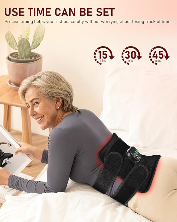 Red Light Therapy for Body Massager Belt with Vibration Massage, Cordless Infrared Light Therapy with 2 Long Wraps, Red Light Therapy Belt Wrap for Back Shoulder (Black)