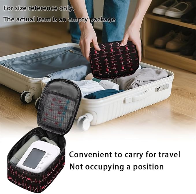 Heartbeat Print Blood Pressure Monitor Case with Mesh Pockets Portable Travel Storage Case for Blood Pressure Monitor and Accessories