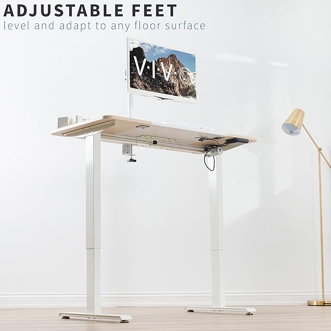 VIVO Electric 47 x 24 in Standing Desk, Memory Height Adjustment, White and Light Wood, DESK-E144WC