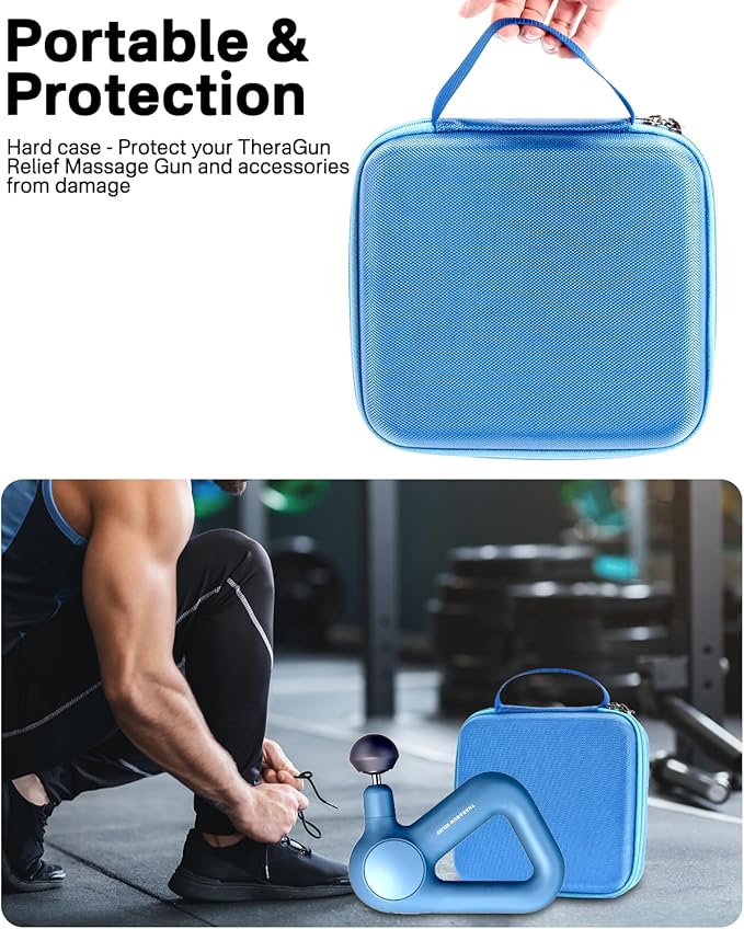 RAIACE Massage Gun Case, Hard Travel Storage Case Compatible with TheraGun Relief Percussion Massage Gun Device, Carrying Bag with Mesh Pocket for Cables and Other Accessories. (Case Only) - Blue