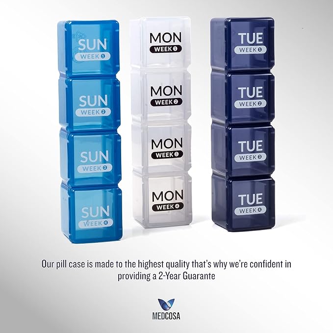 Medcosa 28 Days Pill Case | Fed Up of Filling Your Pills? | Daily Medicine Organizer | Supplement Box with 28 Compartments