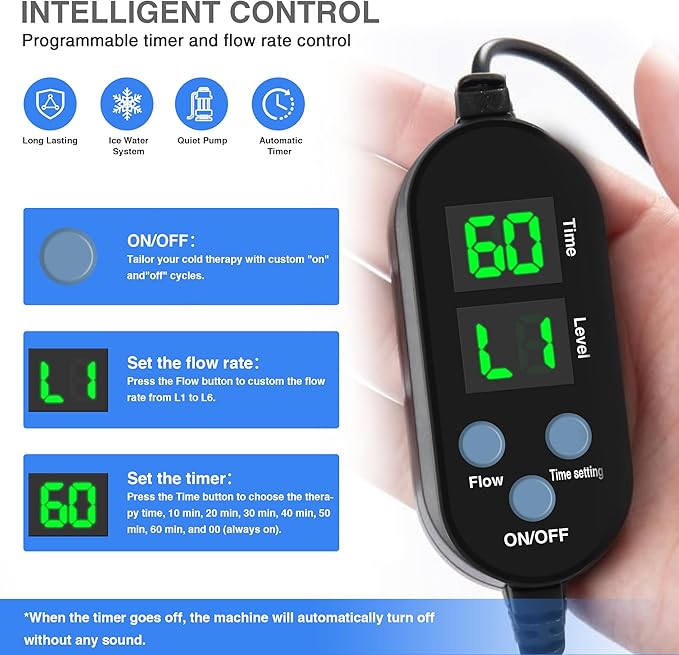 Cold Therapy Machine, Portable Ice Therapy Machine for Knee After Surgery with Programmable Timer & Flow Rate, Quiet Pump, Knee Pad, Cold Therapy Unit for Long-Term Relief and Recovery, Light Gray