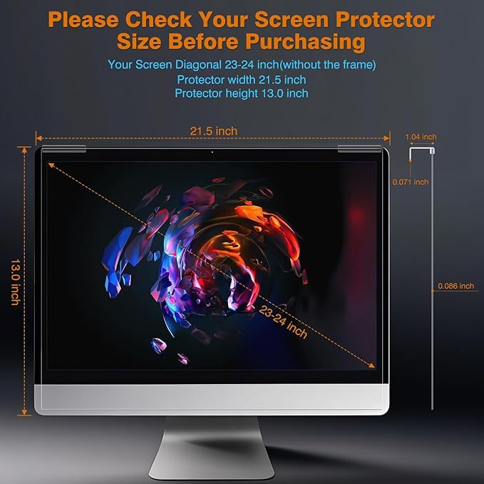 Anti Blue Light & Anti Glare Screen Protector,23-24 Inch Monitor Screen Protector for Eyes Strain,Hanging Computer Screen Blue Light Blocker for LCD TV PC Monitors(1 Pack: 23"-24" Diagonal)