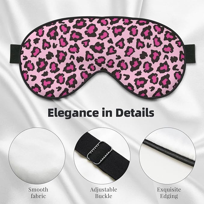 Light Pink Leopard Sleep Mask Eye Mask with Adjustable Strap Eye Sleep Shade Cover Blocks Light for Women Men Airplane Travel Nap