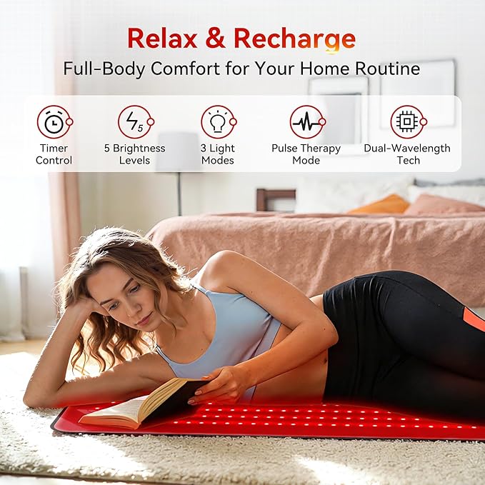 640 LEDs Red Light Therapy Mat for Full Body, 38" x 23.6" TPU Infrared Light Therapy, 3-in-1 LEDs (660nm & 850nm) Premium Foldable Mat with Timer Controller & Pulse Modes for Home Use, 48W
