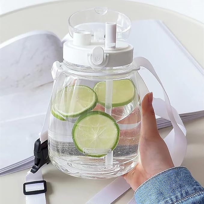 Clear Water Bottles with Straw 45oz Large Water Jug for Schools/Adults Aesthetic Girls Water Bottles for Gym/Sport/Motivational White Reusable Water Bottle