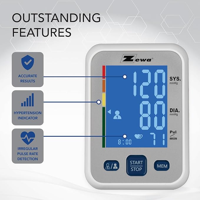 Zewa Premium Automatic Blood Pressure Monitor with Bluetooth and Extra-Large Display for Android & iOS