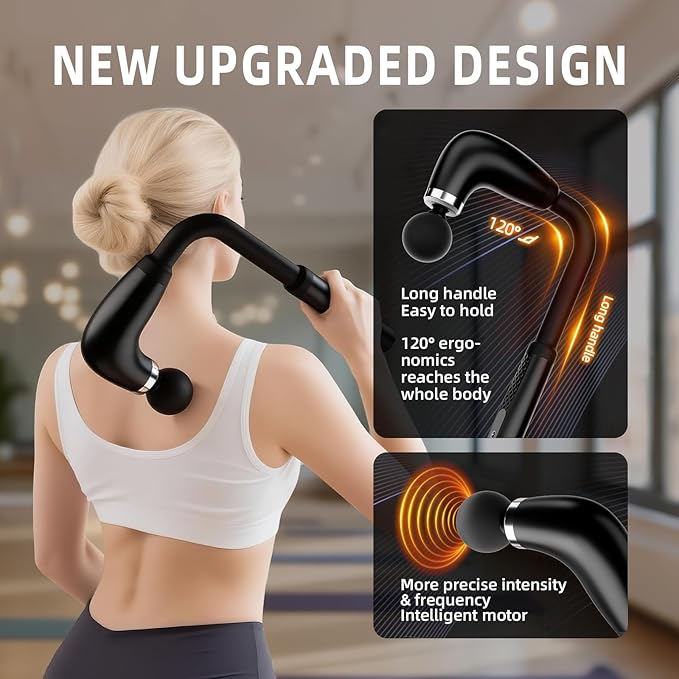 Massage Gun with Upgraded Extension Handle,Back Massage Gun Deep Tissue,Back Massager for Pain Relief for Muscles Neck Shoulders Waist Arm Legs Foot,4 Replaceable Heads & 9 Speeds (Black)