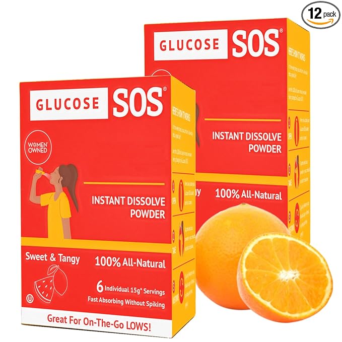 Glucose SOS Glucose Powder Packets with Natural Dextrose, Fast-Absorption That Instantly Dissolves in Your Mouth with No Water Needed, Sweet & Tangy 12 Servings