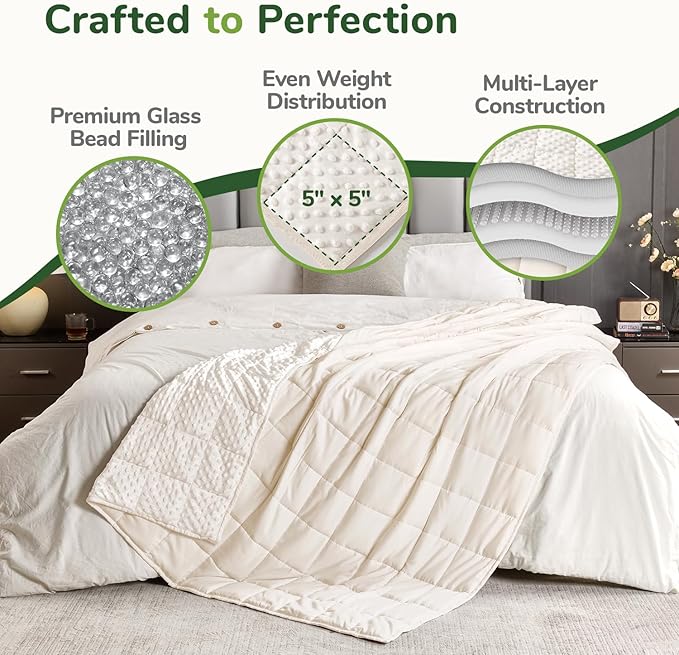 Sivio Weighted Blanket for Adults Twin Size 15 lbs, Soft Heavy Blanket for Stress Relief and Sleep Promotion, Brethable Cooling Weighted Throw Blanket for All-Season, White, 48 x 72 inches