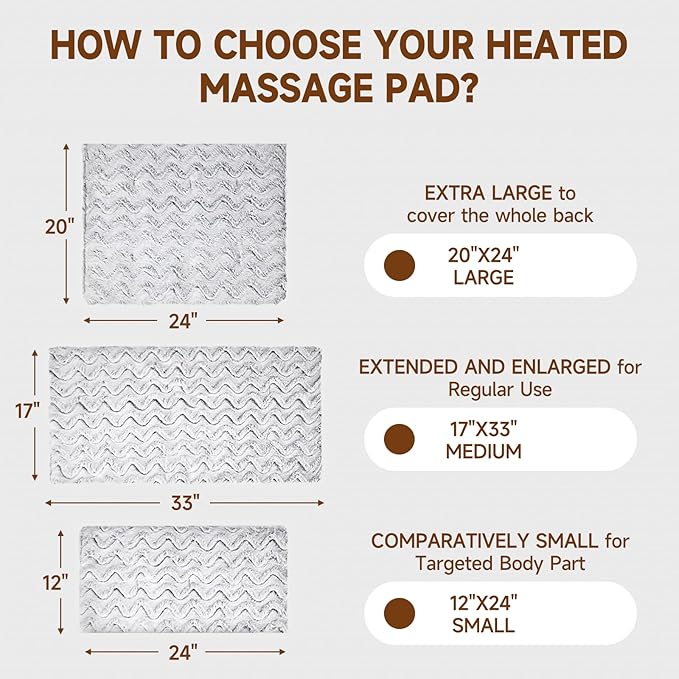 Heat Massaging Weighted Heating Pad for Back Pack, Weighted Electric Heating Pad with Massaging Vibrations 3.7lb Non-Toxic Beads 4 Heat Settings 4 Massage Modes 2h Auto-Off (Grey White, 12"x24")
