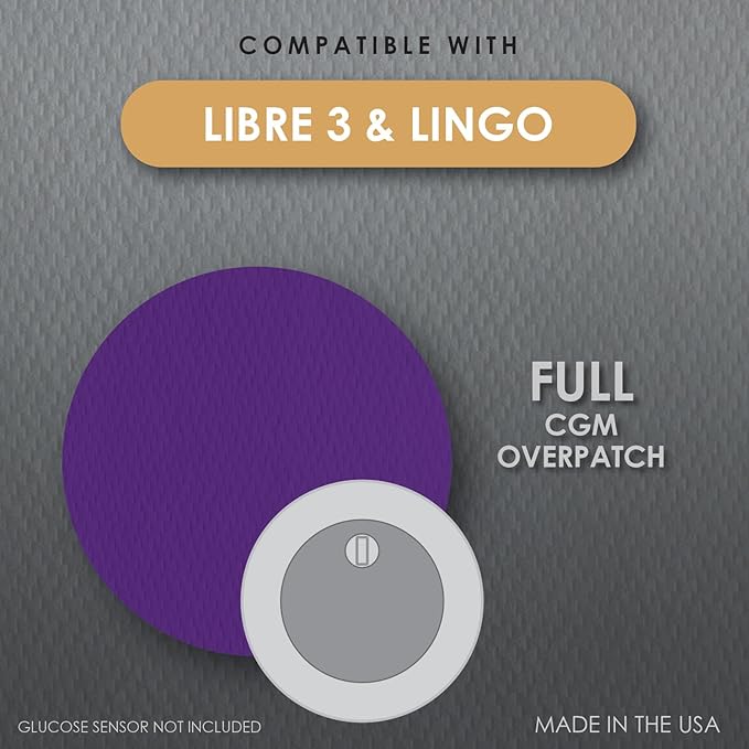CGM Overpatch | Freestyle Libre 3 | Purple Full Coverage Design| 25-Count | Waterproof Adhesive | Anti-Fray | Easy Application & Removal | Made in USA | Sensor Protection