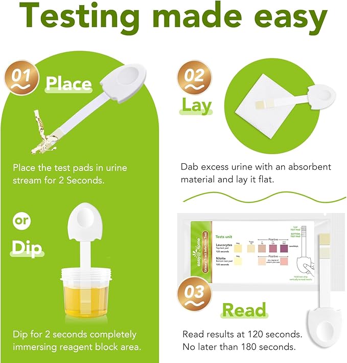 Easy@Home Urinary Tract Infection Test Strips - 3 Pack UTI Test for Women | Individually Wrapped for 2-Year Shelf Life | Detects Leukocytes & Nitrite | Home & Travel Essentials #UTI-EZU-102