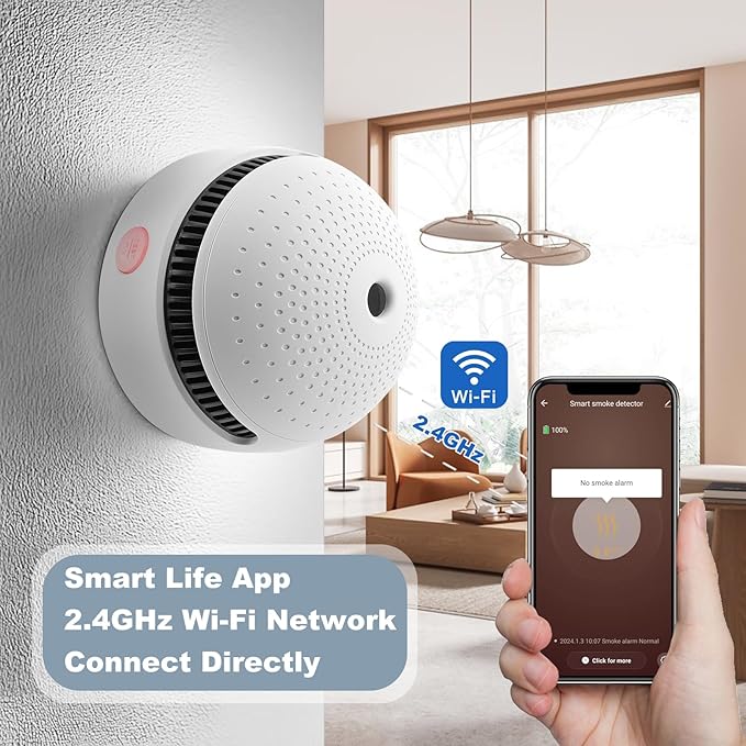 6-Pack Smart Smoke Detector with 10-Year Battery(Replaceable),Wi-Fi Smoke Detector with Smart Life App Notifications,Mini Size Fire Alarm for Home,RV,Easy Install