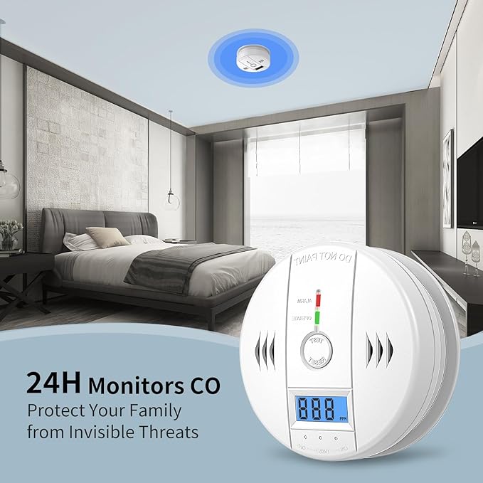 Carbon Monoxide Detectors, CO Detector Battery Powered, Carbon Monoxide Alarm with Sensitive CO Sensor, LCD Display and Sound Warning for Home, Bedroom, Kitchen