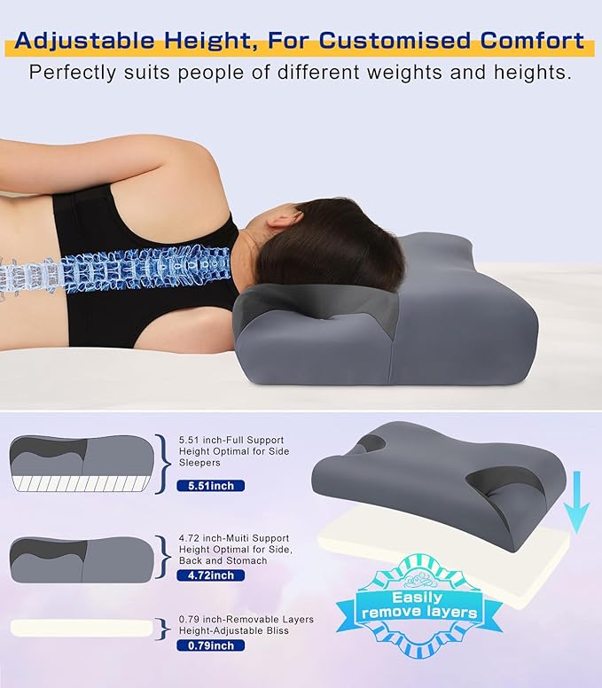 Adjustable CPAP Pillow for Side & Back Sleepers – Reduce Mask Air Leaks & Pressure, Cervical Memory Foam Neck Support with 2cm Removable Insert, Cooling Washable Cover – Fits Full Face & Nasal Masks