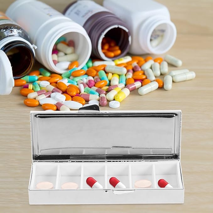 Healifty Box Pill Storage Case Medication Organizer Weekly Stainless Steel 7 Day Pill Case Daily Pill Organizer Pill Storage containers Medicine Organizer Blush Travel Square