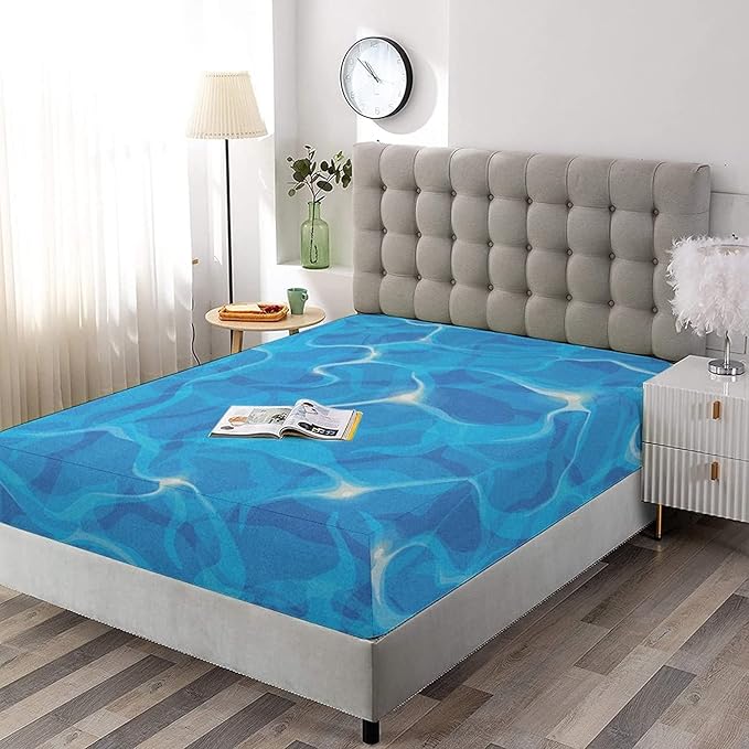 Decorative Bedding Sheet Set Full Size, Aqua Deep Pockets Fitted Sheet & 2 Pillowcases Set(No Flat Sheet), Realistic Vivid Water Texture Ocean Pool Surface Waves Print Microfiber 3pc Bed Sheets Set