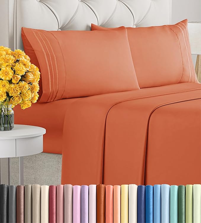 Queen Size 4 Piece Sheet Set - Extra Soft, Breathable And Cooling Sheets - Hotel Luxury Bed Sheets for Women & Men - Deep Pockets, Easy-Fit & Wrinkle-Free Sheets - Harvest Pumpkin Oeko-Tex Bed Sheets
