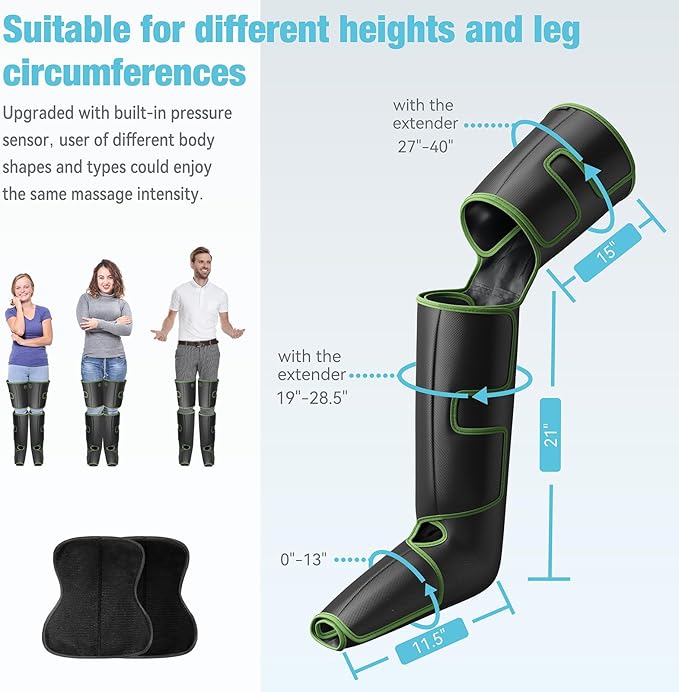 QUINEAR Leg Massager for Circulation and Pain Relief, Foot and Leg Compression Massager with Heat 2 Extender 3Heat 3Mode 3Intensity Calf Massager for Cramps Edema Swelling, FSA-HSA Eligible