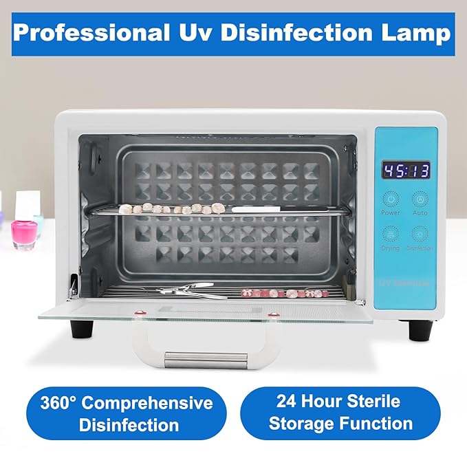 Sterilizer for Nail Tools, 10L Multifunctional Nail Tool Cleaning Machine, Nail Tool Sterilizer with 167℉ Hot Air, Adjustable Tiers, LED Display, For Hair, Salon, Spa, Nail, Salon (Blue)