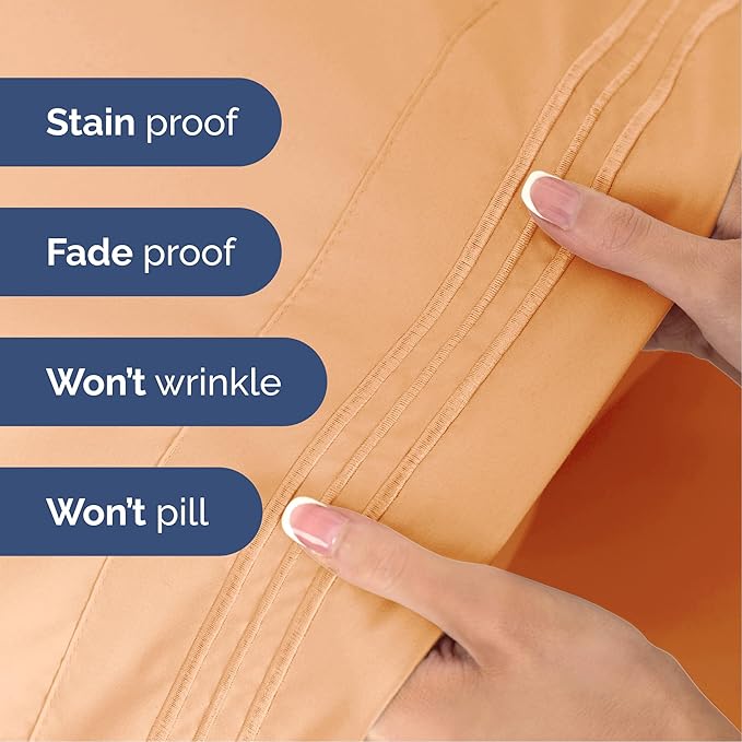 Cal King Size 4 Piece Sheet Set - Extra Soft, Breathable & Cooling Sheets - Hotel Luxury Durable Bed Sheets for Women & Men - Deep Pockets, Easy-Fit & Wrinkle-Free Sheets - Peach Oeko-Tex Bed Sheets