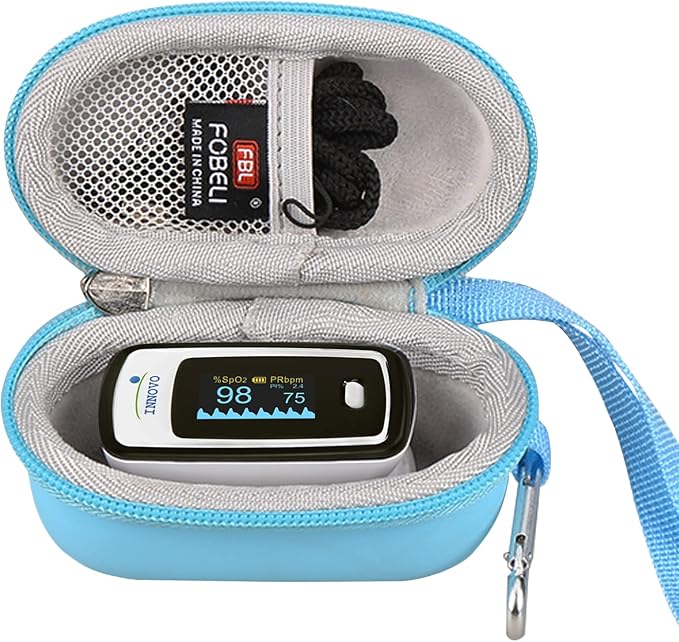 FBLFOBELI Hard Fingertip Pulse Oximeter Case, for Innovo Deluxe iP900AP/Zacurate Pro Series 500DL 500BL, for Small Children Blood Oxygen Monitor, 4.3x2.2x2.4 Inches, Case Only (Blue)