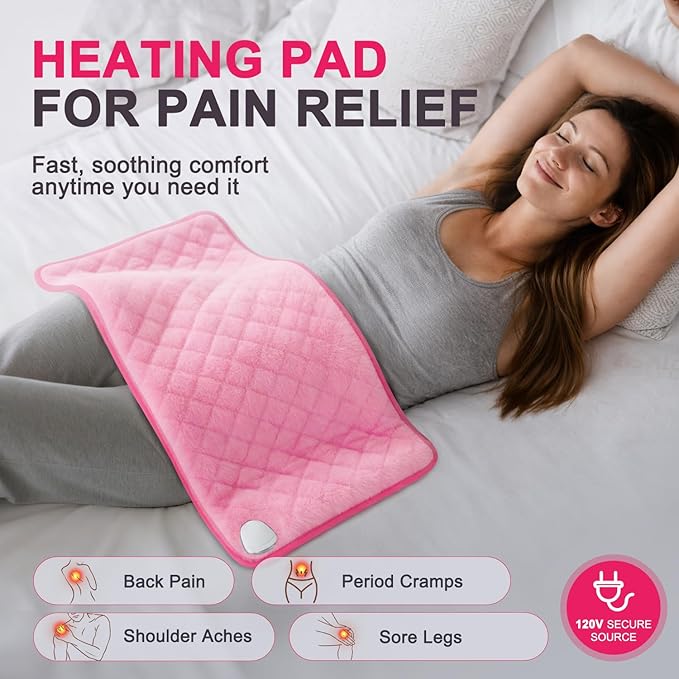 Heating Pad for Back Pain & Period Cramps - King Size 35"x20" Electric Heating Pad for Neck and Shoulder, Adjustable Temperature Settings with Timer Auto Shut-Off, Machine Washable, Soft Velvet (Pink)